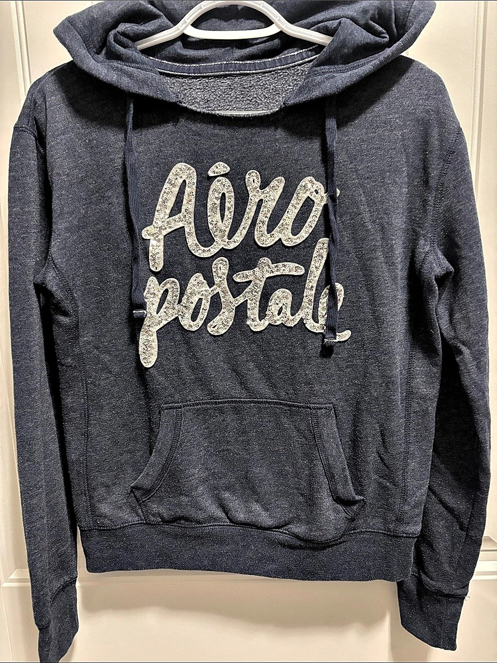 Aeropostale S/P Sequin Logo Pullover Hoodie Blue Gray